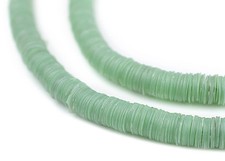 Pistachio Green Vinyl Phono Record Beads 6mm Ghana African Disk 34 Inch Strand