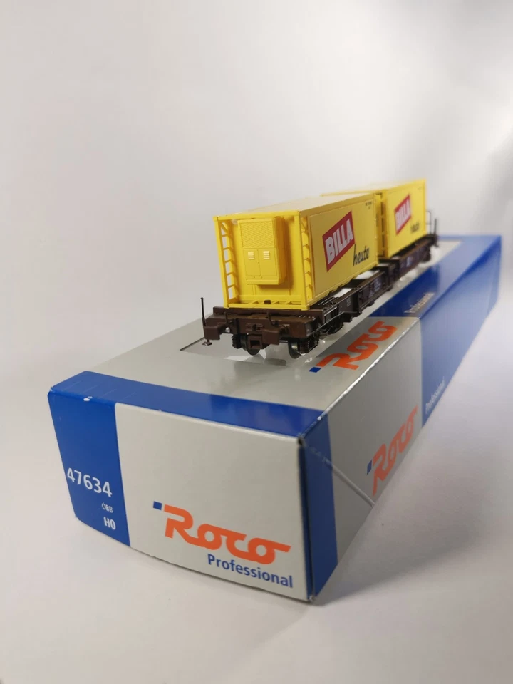 Roco 47634 - Carro Merci Porta Container "Billa" delle ÖBB USATO Scala H0 DC  - Immagine 2 di 4