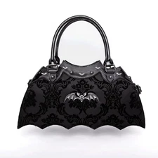 Bat Shaped Purse Damask Print  Metal Bat on Bag  with Shoulder Strap (Black)