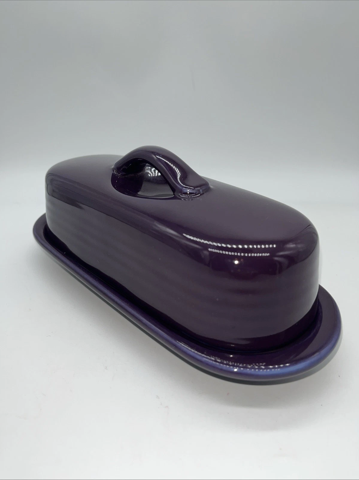 Plum Mulberry Purple Butter Dish Keeper Stoneware Chantal