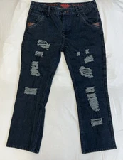 El General 1901 Jeans Distressed Patchwork Holes Dark Blue/Black 36x27 Bootcut
