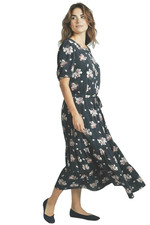 Ann Taylor LOFT Women's Midi Dress 10 Navy Blue Multicolor Floral Popover Rayon