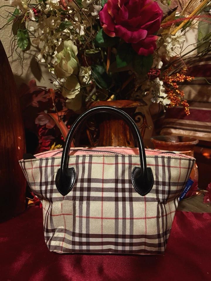 Burberry синий ярлык Nova чек холст розовый коричневый мини сумка с короткими ручками - Изображение 3 из 4