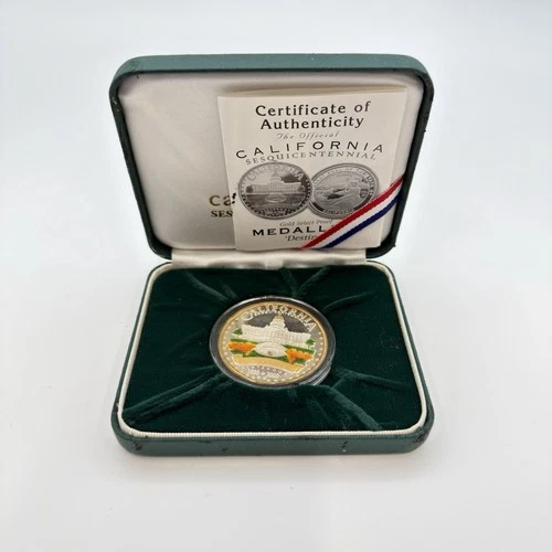 2000 California Sesquicentennial 1oz .999 Silver PROOF Medalion Gold Nugget COA