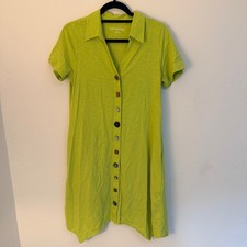 Soft Surroundings Womens S Danielle Green Slub Knit Boho Buttons Sharkbite Dress