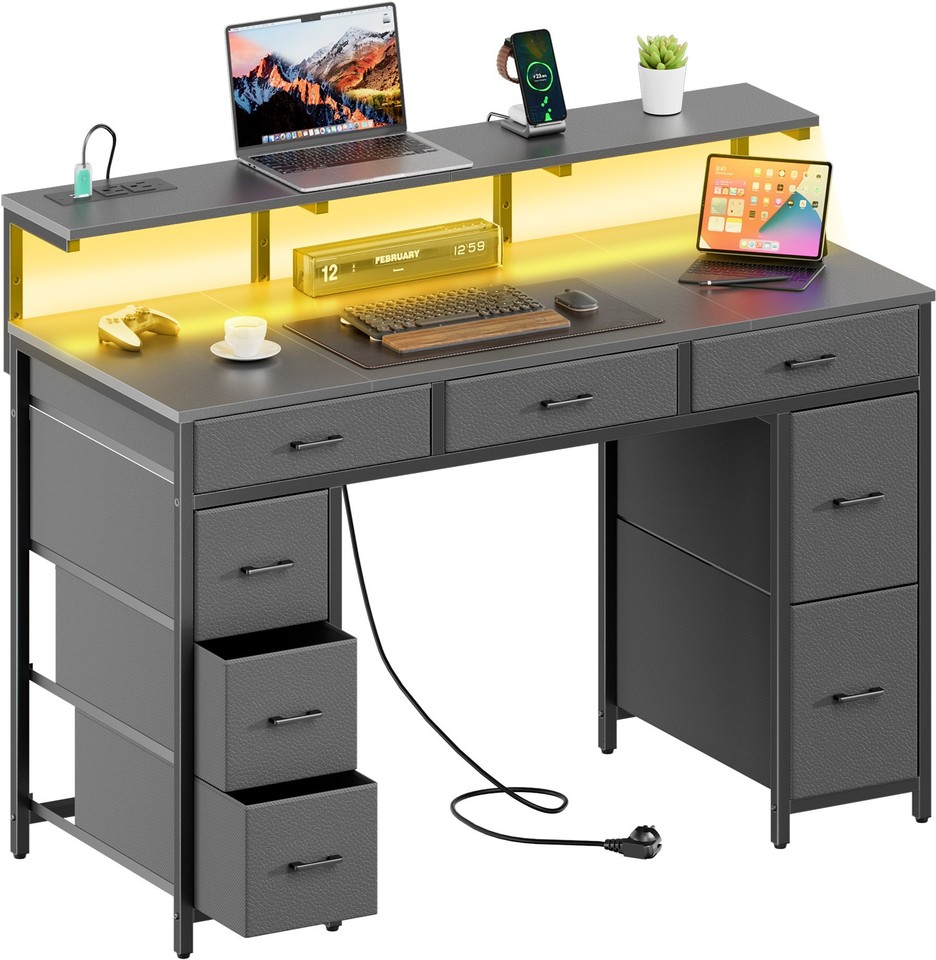 Pc Desk Ebay 47 inch Computer Desk with 8 Drawers & Power Outlets, Gaming Desk with ...