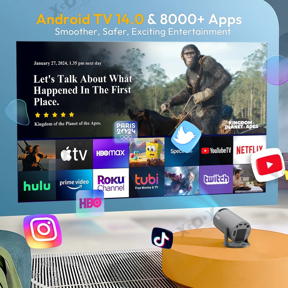 HD 8K Smart Projector Multimedia LED WiFi Android Home Theater Cinema Bluetooth - Image 3 of 4