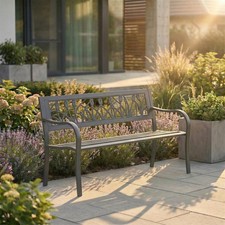 Steel Garden Bench 3 Seater Outdoor Patio Seating Furniture Seat Tulip Style