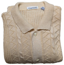 NWOT Vintage Damon Men's XL Cable Knit Polo Sweater Short Sleeve Cream Deadstock