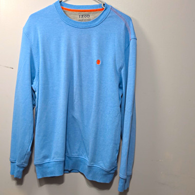 IZOD Advantage Performance Stretch Crewneck Fleece Sweatshirt Blue Logo Men L