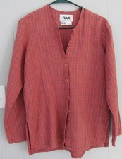 FLAX Red Multi Window Pane Check Long Sleeve Button Down Top Petite