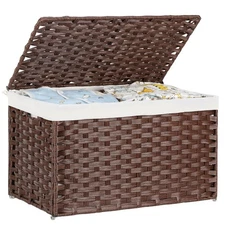 Storage Basket with Lid, Lagre Wicker Blanket Storage Basket with Handles for...