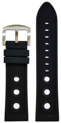24mm Panatime Black Waterproof Rally Stripe Watch Band For Breitling 125/80