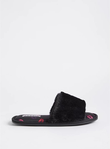 Torrid Fur Band Slide On Slipper Lip Print Size 8 Wide Width Black #E03783 - Picture 2 of 4