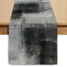 Black Grey Watercolor Table Runner 13"x90" Art Abstract Modern Machine Washable