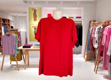 Women's Red Top Blouse Pleated Front Collar Keyhole Back Design Size 1X 