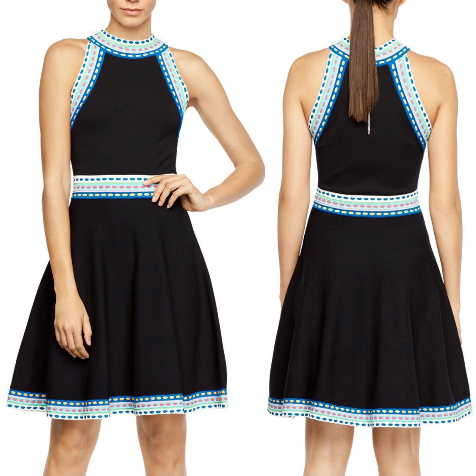 MILLY Navy Multi Color Woven Trim Dress 