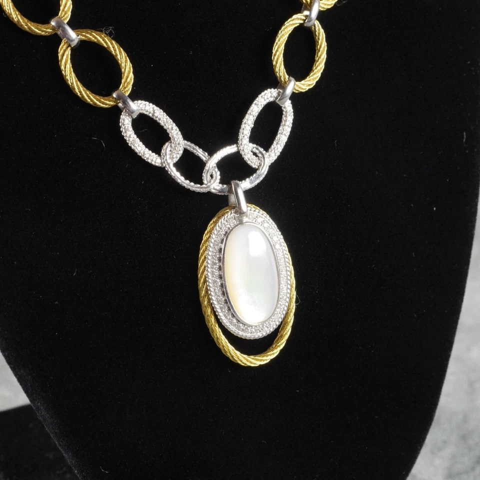 $2995 Collar Colgante Diamante Madreperla Alor 16.5" Oro 18K Acero Inoxidable S239 Foto 3 de 4