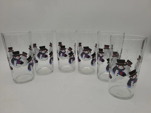 Set of 6 Libbey Snowman Tumbler Highball Glasses Large 18 oz