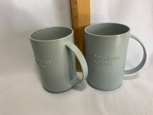 Vintage American Airlines First Class Coffee Cups set of 2 Gray Plastic - Picture 6 of 6
