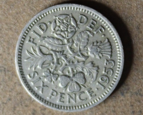 * 1953 SIXPENCE ENGLISH NICE TONING CIRCULATED WORN #ACE61 - Picture 5 of 6