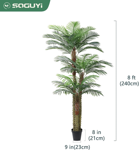 Artificial Palm Tree for Outdoor 8Ft Tall UV Resistant Fake Tropical Golden Cane - Picture 6 of 9
