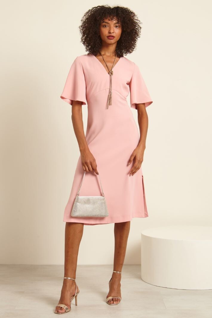 JILTU petite frill dress ピンク 0 New MARELLA Emme Romantic WHIST Dress-Soft Crepe Cady-V-neck