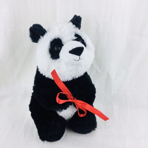 AURORA PANDA BEAR 13” SITTING Smiling Soft Large Plush Stuffed Animal Red Ribbon - Picture 2 of 7