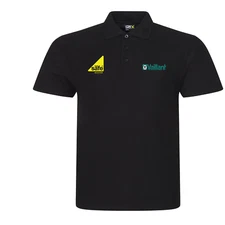 Embroidered Polo shirt plumber with gas safe logo and Vaillant logo opposite sid