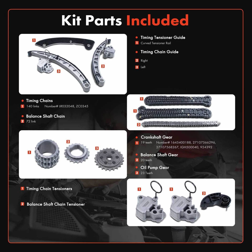 For Land Rover LR4 10-13 Range Rover 10-15 3.0L 5.0L 13x Engine Timing Chain Kit - Image 3 of 4