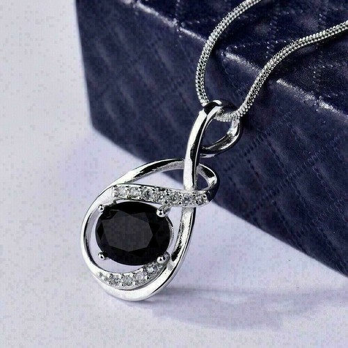 3.00 Ctw Oval Cut Black Simulated Cluster Pendant Gift In 14K White Gold Finish - Picture 4 of 4