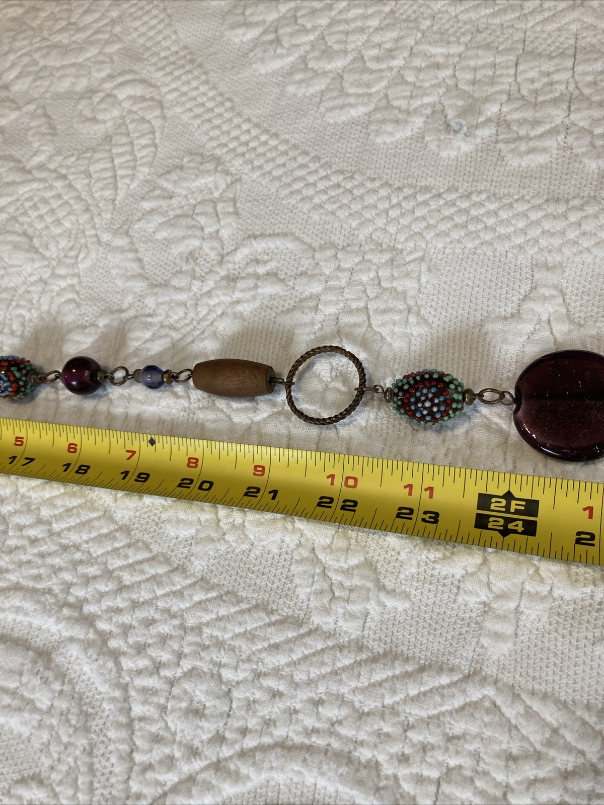 Rustic beaded necklace offset multicolor purple n… - image 11
