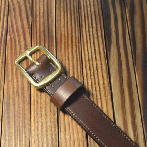 Hand Sewing Custom made Full grain Saddle Leather Durable Belt Brass Buckle - Picture 6 of 9