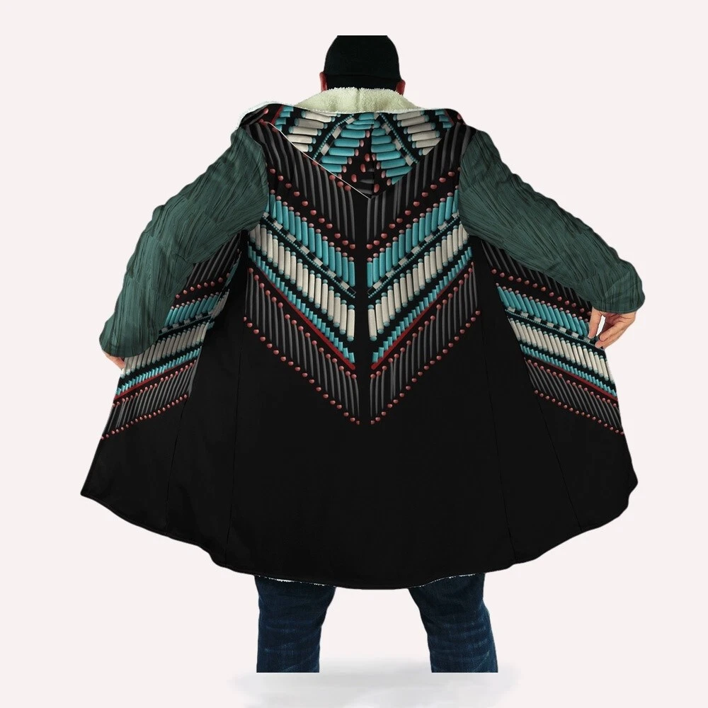 Brocade Pattern Native American 3D All Over Printed Hooded Cloak Coat