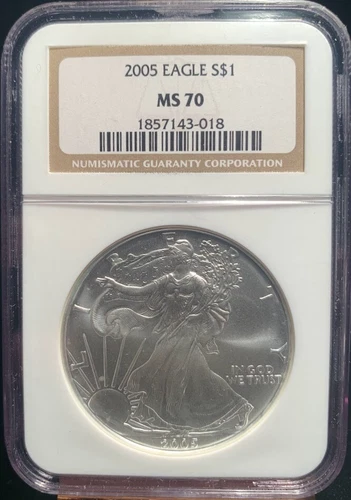 2005 SILVER EAGLE NGC MS70 CLASSIC BROWN LABEL