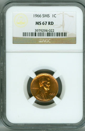 1966 SMS NGC MS67 RD LINCOLN CENT 1c, GORGEOUS COLOR & LUSTER! 