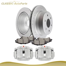 Rear Brake Caliper Ceramic Pad Drill Slot Rotor For GMC Chevrolet Silverado 1500