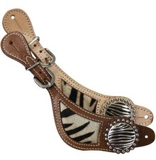 Showman Ladies Zebra Hair on Design Spur Straps Silver Conchos Silver Beading 