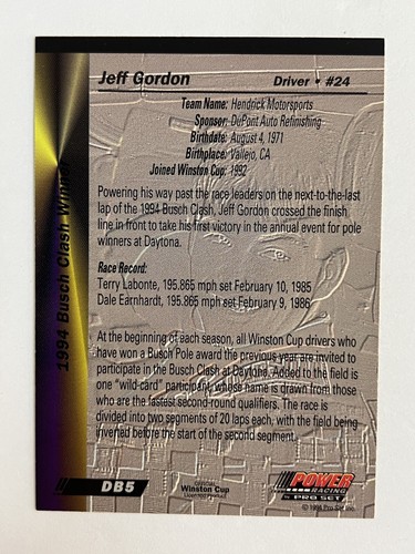 1994 Pro Set Power Racing #DB5 Jeff Gordon Gold Cup '94 NM - Picture 2 of 2