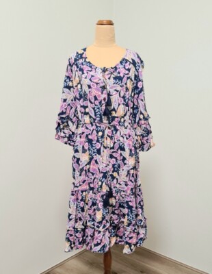 DREAMCATCHER Size 12 Large Purple Floral Waist Tie Luna Boho Rayon