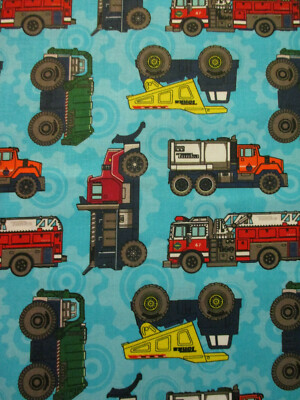 TRUCK TONKA TRUCKS CONSTRUCTION DUMP TRUCKS BLUE WHEEL INLAY COTTON FABRIC FQ