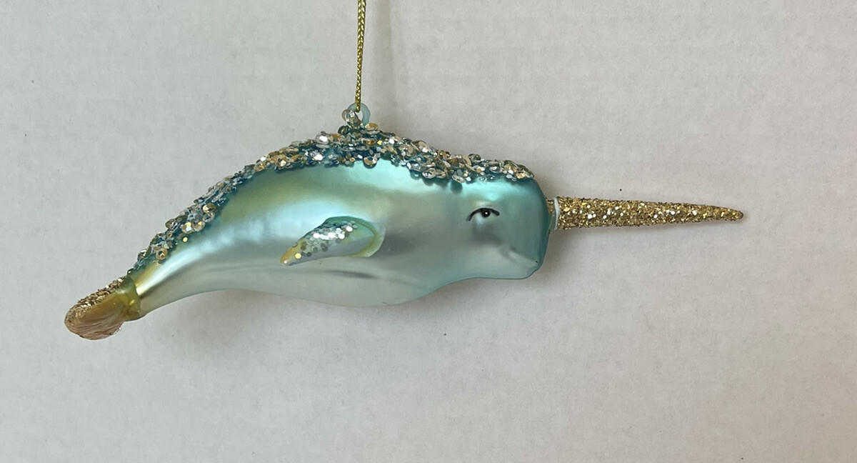 Robert Stanley Glittered Rhinestones Narwhal Whale  Christmas Ornament w/ Tags