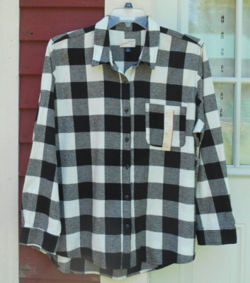 Universal Thread Black White Buffalo Check Long Sleeve Flannel Shirt XXL (26'')