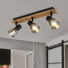 Plafoniera Lampada Spot Binario Faretti 3 Fiamma Regolabile Legno Nero