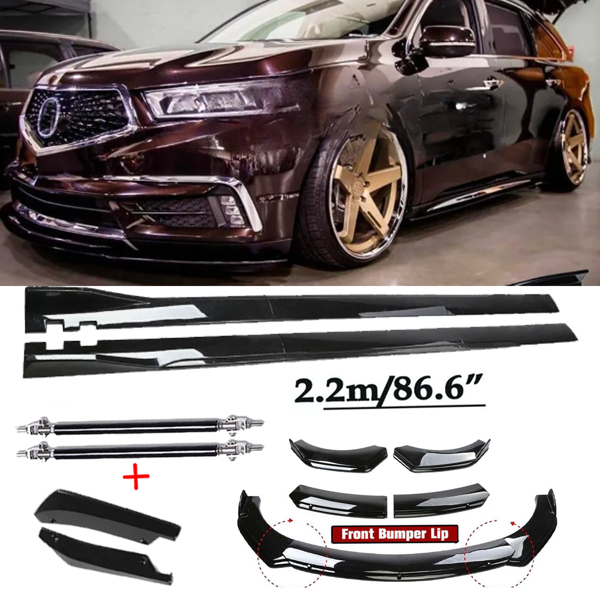 For Acura MDX Front Bumper Spoiler Body Kit /Side Skirt Glossy