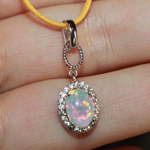 fire opal Cz necklace pendant earrings gemstone jewelry cocktail petite oval - Picture 9 of 17