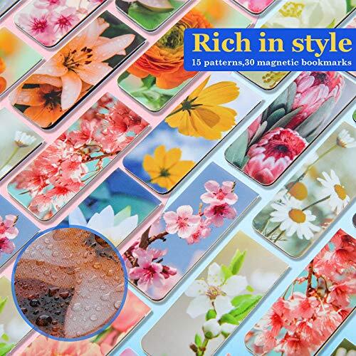 30 Pack Floral Magnetic Bookmarks Book Page Markers for Home Office