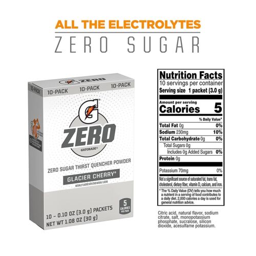 Gatorade Zero Sports Drink Powder- Sugar Free- Cherry,Glacier Freeze,Orange-30pk - Picture 4 of 9
