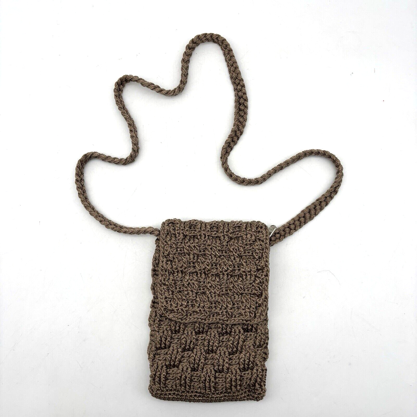 Vintage 00s Y2K The Sak Brown Crochet Mini Crossbody Purse 7.5x5