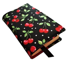 Standard Fabric Paperback Book Cover - Red Cherries & White Dot Print on Black